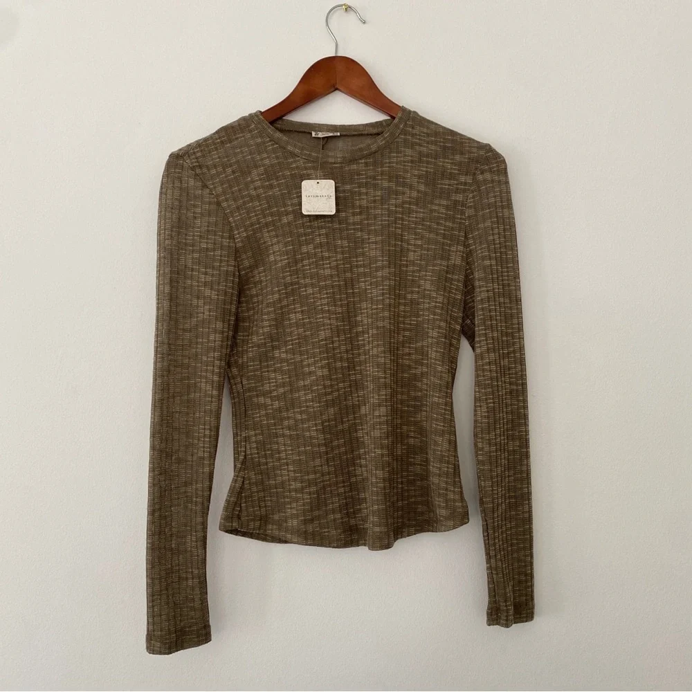 NWT Intimately Free People Deep Army Olive Green Ribbed Long Sleeve Top Small S